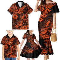 Hawaii Pineapple Family Matching Mermaid Dress and Hawaiian Shirt Paradise Flowers Pacific With Orange Polynesian Tribal - Wonder Print Shop