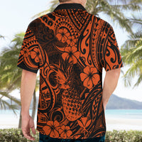 Hawaii Pineapple Hawaiian Shirt Paradise Flowers Pacific With Orange Polynesian Tribal - Wonder Print Shop