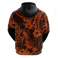 Hawaii Pineapple Hoodie Paradise Flowers Pacific With Orange Polynesian Tribal - Wonder Print Shop