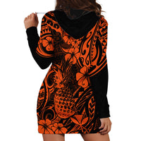 Hawaii Pineapple Hoodie Dress Paradise Flowers Pacific With Orange Polynesian Tribal - Wonder Print Shop