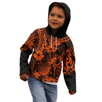 Hawaii Pineapple Kid Hoodie Paradise Flowers Pacific With Orange Polynesian Tribal - Wonder Print Shop