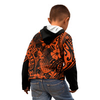 Hawaii Pineapple Kid Hoodie Paradise Flowers Pacific With Orange Polynesian Tribal - Wonder Print Shop
