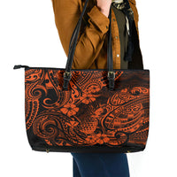 Hawaii Pineapple Leather Tote Bag Paradise Flowers Pacific With Orange Polynesian Tribal - Wonder Print Shop