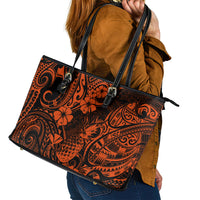 Hawaii Pineapple Leather Tote Bag Paradise Flowers Pacific With Orange Polynesian Tribal - Wonder Print Shop