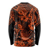 Hawaii Pineapple Long Sleeve Shirt Paradise Flowers Pacific With Orange Polynesian Tribal - Wonder Print Shop