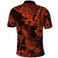 Hawaii Pineapple Polo Shirt Paradise Flowers Pacific With Orange Polynesian Tribal - Wonder Print Shop