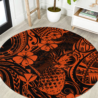 hawaii-pineapple-round-carpet-paradise-flowers-pacific-with-orange-polynesian-tribal