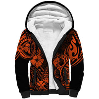 Hawaii Pineapple Sherpa Hoodie Paradise Flowers Pacific With Orange Polynesian Tribal - Wonder Print Shop