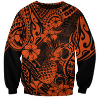 Hawaii Pineapple Sweatshirt Paradise Flowers Pacific With Orange Polynesian Tribal - Wonder Print Shop