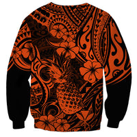 Hawaii Pineapple Sweatshirt Paradise Flowers Pacific With Orange Polynesian Tribal - Wonder Print Shop
