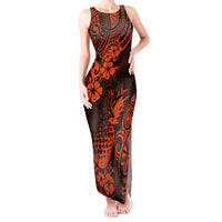 Hawaii Pineapple Tank Maxi Dress Paradise Flowers Pacific With Orange Polynesian Tribal - Wonder Print Shop