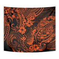 Hawaii Pineapple Tapestry Paradise Flowers Pacific With Orange Polynesian Tribal - Wonder Print Shop