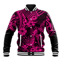 Hawaii Pineapple Baseball Jacket Paradise Flowers Pacific With Pink Polynesian Tribal - Wonder Print Shop