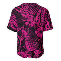 Hawaii Pineapple Baseball Jersey Paradise Flowers Pacific With Pink Polynesian Tribal - Wonder Print Shop
