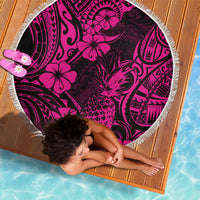 Hawaii Pineapple Beach Blanket Paradise Flowers Pacific With Pink Polynesian Tribal - Wonder Print Shop