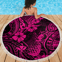 Hawaii Pineapple Beach Blanket Paradise Flowers Pacific With Pink Polynesian Tribal - Wonder Print Shop