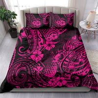 Hawaii Pineapple Bedding Set Paradise Flowers Pacific With Pink Polynesian Tribal - Wonder Print Shop