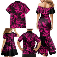 Hawaii Pineapple Family Matching Mermaid Dress and Hawaiian Shirt Paradise Flowers Pacific With Pink Polynesian Tribal - Wonder Print Shop