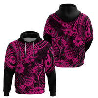 Hawaii Pineapple Hoodie Paradise Flowers Pacific With Pink Polynesian Tribal - Wonder Print Shop