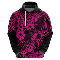 Hawaii Pineapple Hoodie Paradise Flowers Pacific With Pink Polynesian Tribal - Wonder Print Shop