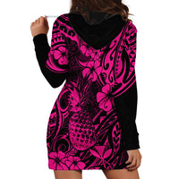 Hawaii Pineapple Hoodie Dress Paradise Flowers Pacific With Pink Polynesian Tribal - Wonder Print Shop