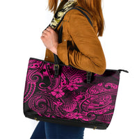 Hawaii Pineapple Leather Tote Bag Paradise Flowers Pacific With Pink Polynesian Tribal - Wonder Print Shop