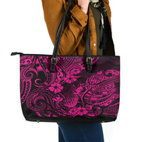 Hawaii Pineapple Leather Tote Bag Paradise Flowers Pacific With Pink Polynesian Tribal - Wonder Print Shop