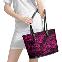 Hawaii Pineapple Leather Tote Bag Paradise Flowers Pacific With Pink Polynesian Tribal - Wonder Print Shop