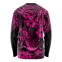 Hawaii Pineapple Long Sleeve Shirt Paradise Flowers Pacific With Pink Polynesian Tribal - Wonder Print Shop