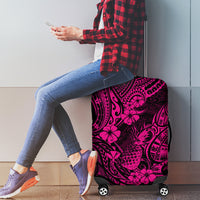Hawaii Pineapple Luggage Cover Paradise Flowers Pacific With Pink Polynesian Tribal - Wonder Print Shop