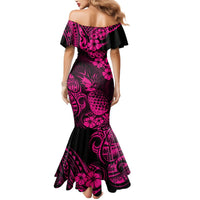 Hawaii Pineapple Mermaid Dress Paradise Flowers Pacific With Pink Polynesian Tribal - Wonder Print Shop