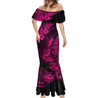 Hawaii Pineapple Mermaid Dress Paradise Flowers Pacific With Pink Polynesian Tribal - Wonder Print Shop