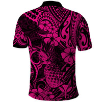 Hawaii Pineapple Polo Shirt Paradise Flowers Pacific With Pink Polynesian Tribal - Wonder Print Shop