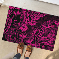 Hawaii Pineapple Rubber Doormat Paradise Flowers Pacific With Pink Polynesian Tribal - Wonder Print Shop