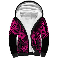 Hawaii Pineapple Sherpa Hoodie Paradise Flowers Pacific With Pink Polynesian Tribal - Wonder Print Shop