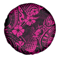 Hawaii Pineapple Spare Tire Cover Paradise Flowers Pacific With Pink Polynesian Tribal - Wonder Print Shop