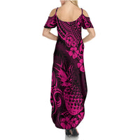 Hawaii Pineapple Summer Maxi Dress Paradise Flowers Pacific With Pink Polynesian Tribal - Wonder Print Shop