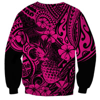 Hawaii Pineapple Sweatshirt Paradise Flowers Pacific With Pink Polynesian Tribal - Wonder Print Shop