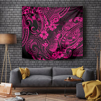 Hawaii Pineapple Tapestry Paradise Flowers Pacific With Pink Polynesian Tribal - Wonder Print Shop