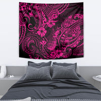 Hawaii Pineapple Tapestry Paradise Flowers Pacific With Pink Polynesian Tribal - Wonder Print Shop