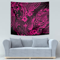 Hawaii Pineapple Tapestry Paradise Flowers Pacific With Pink Polynesian Tribal - Wonder Print Shop