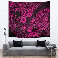 Hawaii Pineapple Tapestry Paradise Flowers Pacific With Pink Polynesian Tribal - Wonder Print Shop