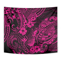 Hawaii Pineapple Tapestry Paradise Flowers Pacific With Pink Polynesian Tribal - Wonder Print Shop