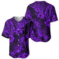 Hawaii Pineapple Baseball Jersey Polynesian Pattern Purple Version - Wonder Print Shop