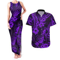 Hawaii Pineapple Couples Matching Tank Maxi Dress and Hawaiian Shirt Polynesian Pattern Purple Version - Wonder Print Shop