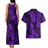Hawaii Pineapple Couples Matching Tank Maxi Dress and Hawaiian Shirt Polynesian Pattern Purple Version - Wonder Print Shop