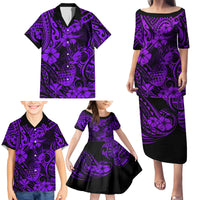 Hawaii Pineapple Family Matching Puletasi Dress and Hawaiian Shirt Polynesian Pattern Purple Version - Wonder Print Shop