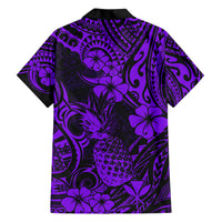 Hawaii Pineapple Family Matching Short Sleeve Bodycon Dress and Hawaiian Shirt Polynesian Pattern Purple Version - Wonder Print Shop