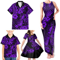 Hawaii Pineapple Family Matching Tank Maxi Dress and Hawaiian Shirt Polynesian Pattern Purple Version - Wonder Print Shop
