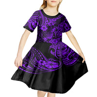 Hawaii Pineapple Kid Short Sleeve Dress Polynesian Pattern Purple Version - Wonder Print Shop